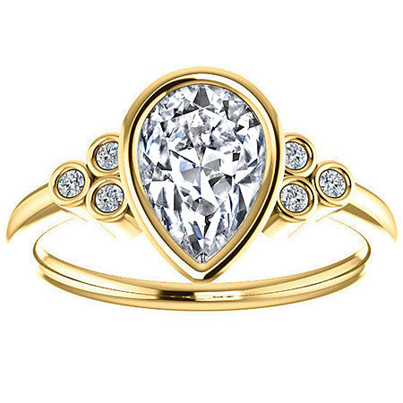 Pear Cut Moissanite Bezel Set Engagement Ring