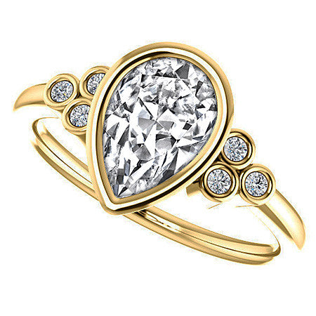 Pear Cut Moissanite Bezel Set Engagement Ring