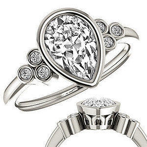 Pear Cut Moissanite Bezel Set Engagement Ring