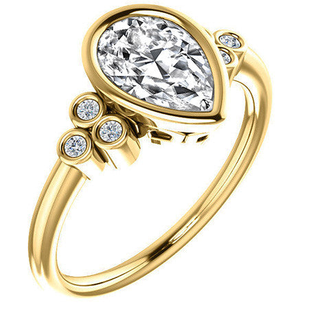 Pear Cut Moissanite Bezel Set Engagement Ring