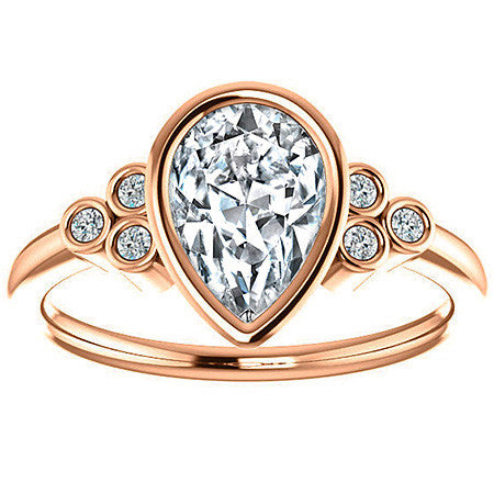 Pear Cut Moissanite Bezel Set Engagement Ring