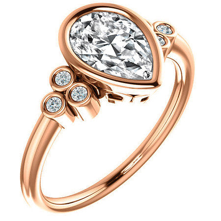 Pear Cut Moissanite Bezel Set Engagement Ring