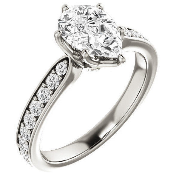 Pear cut Engagement Ring with Pave set Side Stones