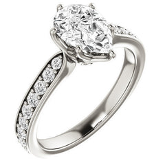 Pear cut Engagement Ring with Pave set Side Stones