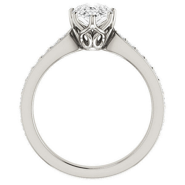 Pear cut Engagement Ring with Pave set Side Stones
