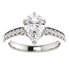 Pear cut Engagement Ring with Pave set Side Stones