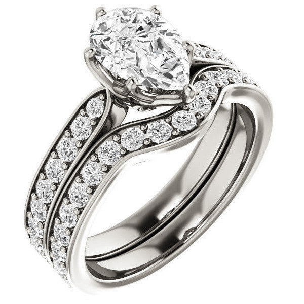Pear cut Engagement Ring with Pave set Side Stones