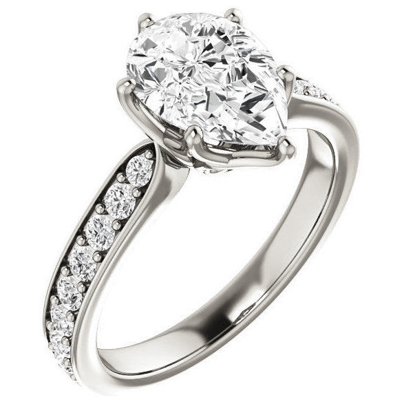 Pear cut Engagement Ring with Pave set Side Stones