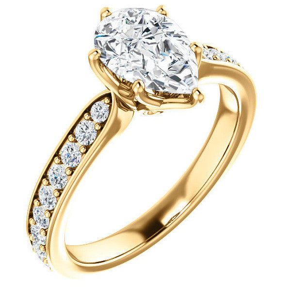 Pear cut Engagement Ring with Pave set Side Stones