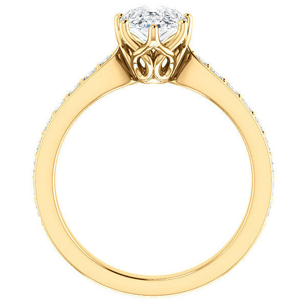 Pear cut Engagement Ring with Pave set Side Stones