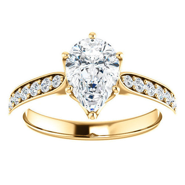 Pear cut Engagement Ring with Pave set Side Stones