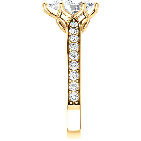 Pear cut Engagement Ring with Pave set Side Stones