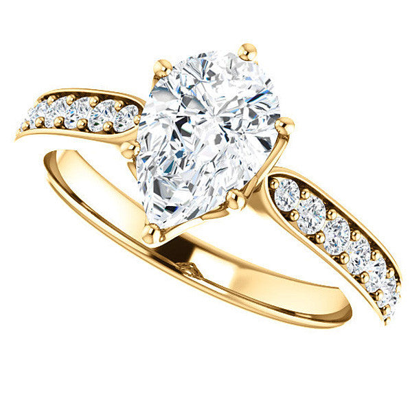 Pear cut Engagement Ring with Pave set Side Stones