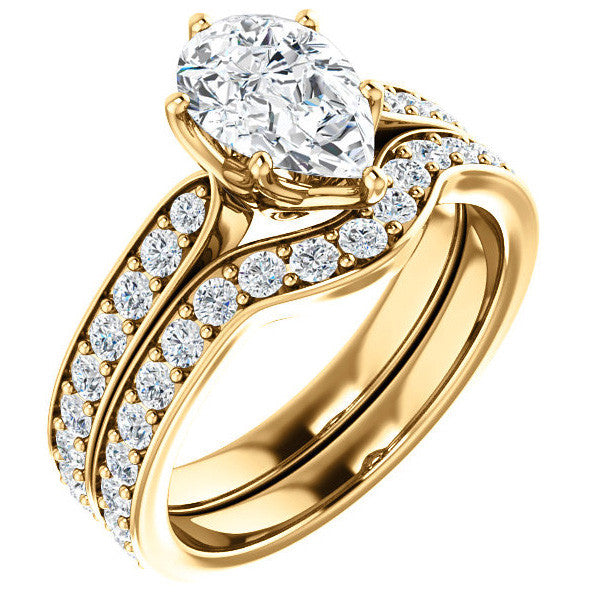 Pear cut Engagement Ring with Pave set Side Stones