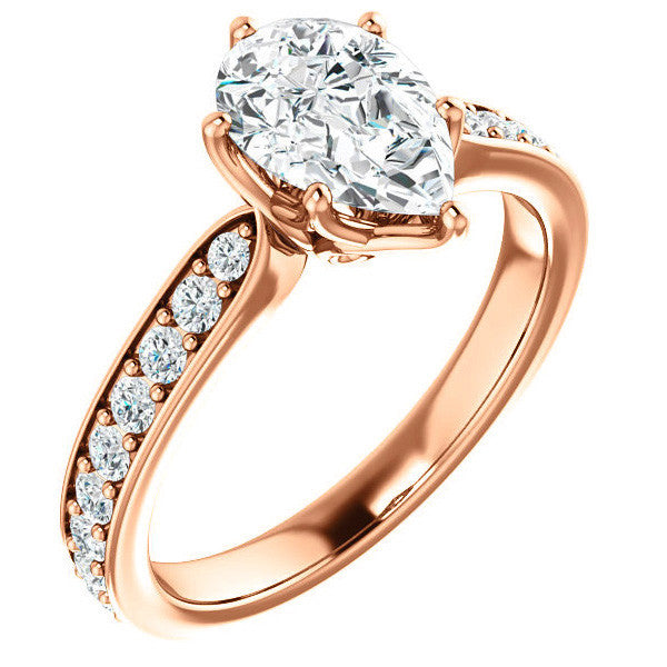 Pear cut Engagement Ring with Pave set Side Stones