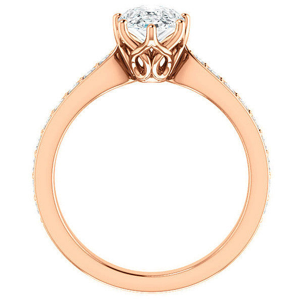 Pear cut Engagement Ring with Pave set Side Stones