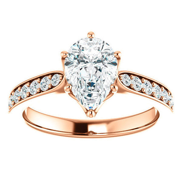 Pear cut Engagement Ring with Pave set Side Stones