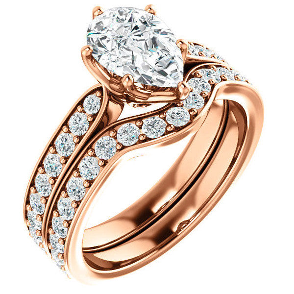 Pear cut Engagement Ring with Pave set Side Stones