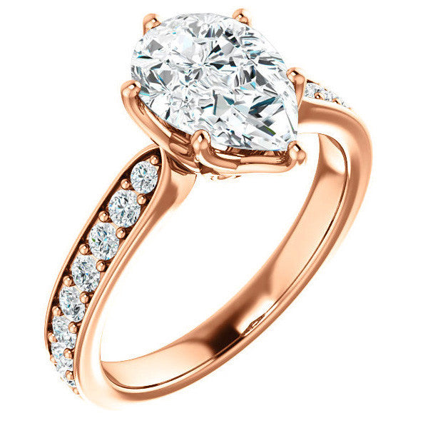 Pear cut Engagement Ring with Pave set Side Stones