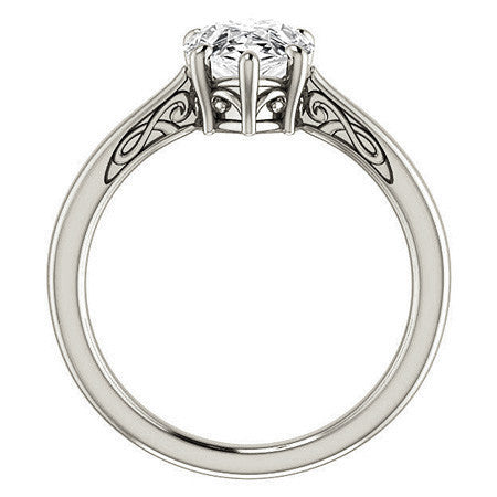 Pear Cut Scroll Moissanite Solitaire Ring