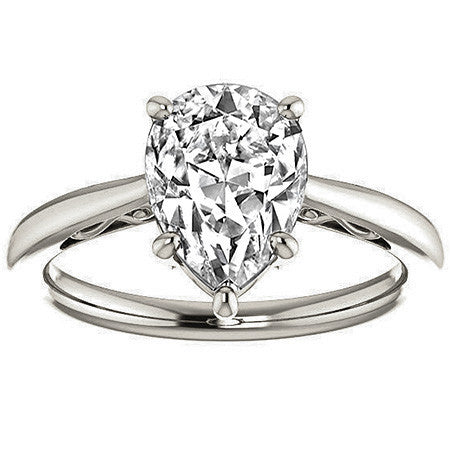 Pear Cut Scroll Moissanite Solitaire Ring