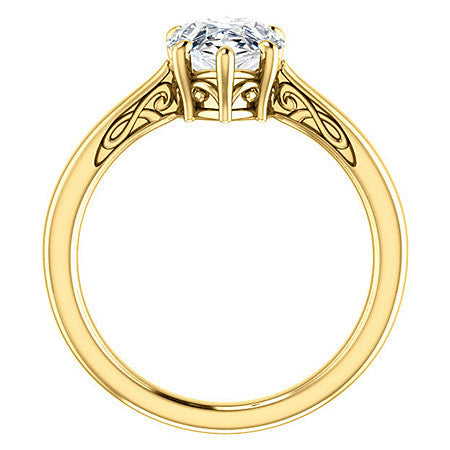 Pear Cut Scroll Moissanite Solitaire Ring