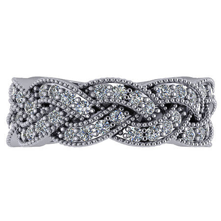 Right Hand Ring - Braided Milgrain with Moissanite stones