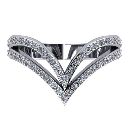 Right Hand Ring - Split Shank V with Moissanite stones