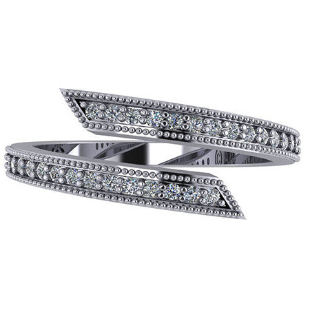 Round Brilliant Moissanite Wraparound Right Hand Ring with Milgrain
