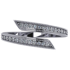 Round Brilliant Moissanite Wraparound Right Hand Ring with Milgrain