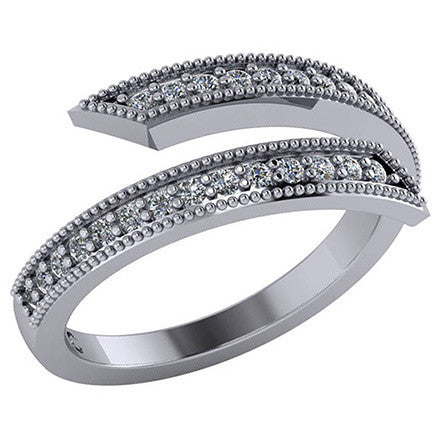 Round Brilliant Moissanite Wraparound Right Hand Ring with Milgrain