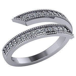 Round Brilliant Moissanite Wraparound Right Hand Ring with Milgrain