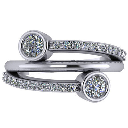 Round Moissanite Bezel Bypass Right Hand Ring