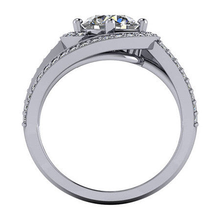 Round Brilliant Moissanite Bypass Split Shank Right Hand Ring