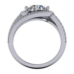 Round Brilliant Moissanite Bypass Split Shank Right Hand Ring
