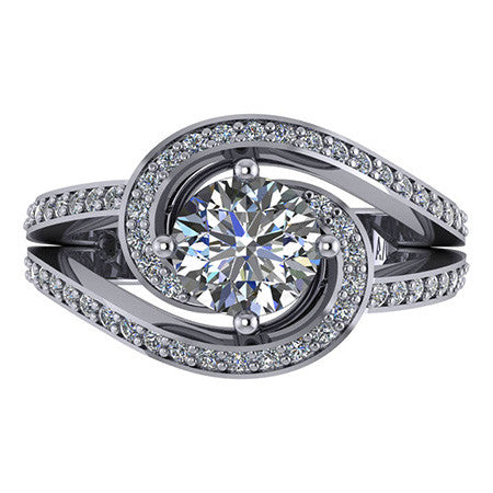 Round Brilliant Moissanite Bypass Split Shank Right Hand Ring