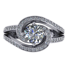 Round Brilliant Moissanite Bypass Split Shank Right Hand Ring