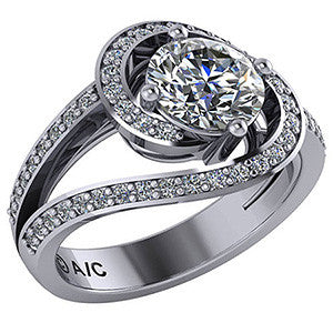 Round Brilliant Moissanite Bypass Split Shank Right Hand Ring