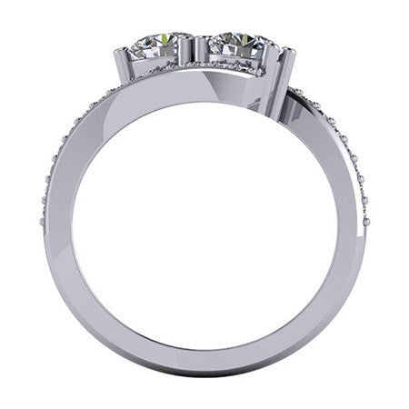 Round Moissanite Two-Stone Bypass Right Hand Ring