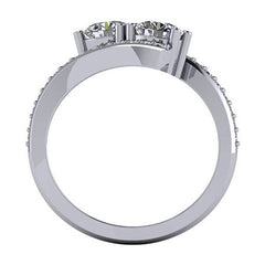 Round Moissanite Two-Stone Bypass Right Hand Ring