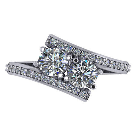 Round Moissanite Two-Stone Bypass Right Hand Ring