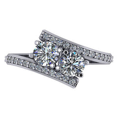 Round Moissanite Two-Stone Bypass Right Hand Ring
