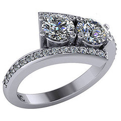 Round Moissanite Two-Stone Bypass Right Hand Ring