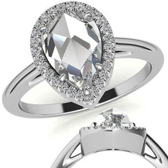 Rose cut Pear Moissanite Halo Engagement Ring