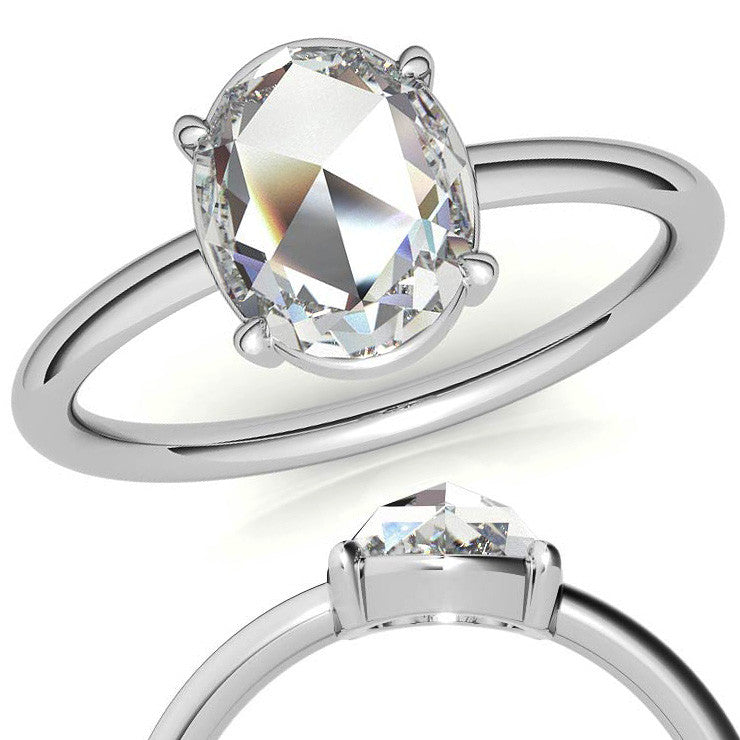 Rose cut Oval Moissanite Solitaire Ring