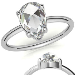 Rose cut Pear Moissanite Solitaire Ring