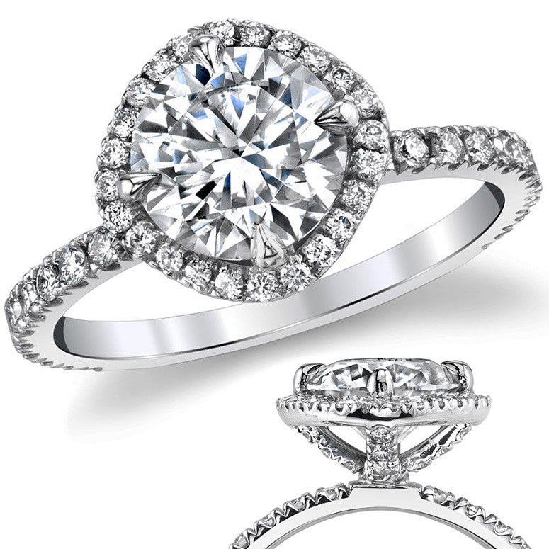 Round Kite-Set Moissanite with Cushion Halo Engagement Ring