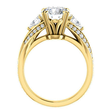 Round Moissanite & Pear Gemstone Engagement Ring