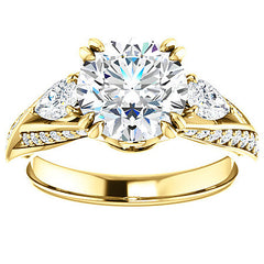 Round Moissanite & Pear Gemstone Engagement Ring