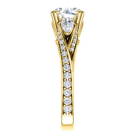 Round Moissanite & Pear Gemstone Engagement Ring